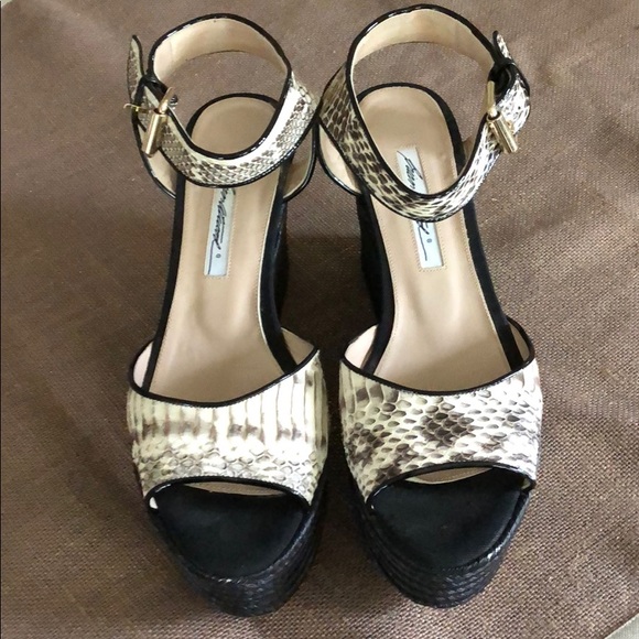 Brian Atwood Embossed Leather Platform Sandals. - Picture 2 of 5